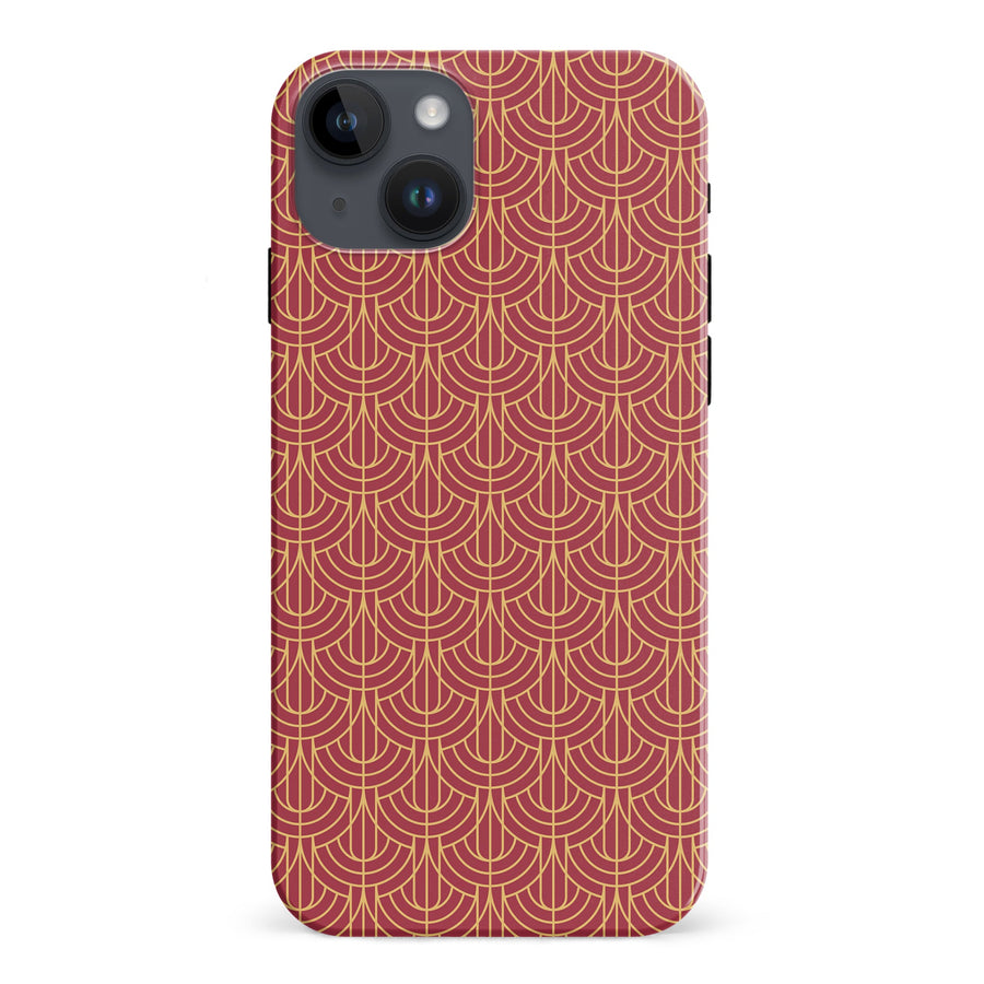 iPhone 15 Plus Curved Art Deco Phone Case in Red