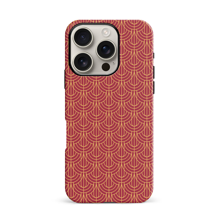 iPhone 16 Pro Curved Art Deco Phone Case in Red