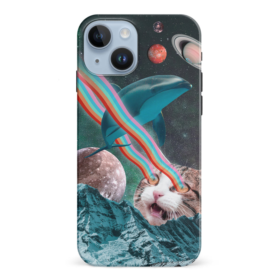 iPhone 15 Cats in Space Psychedelic Phone Case