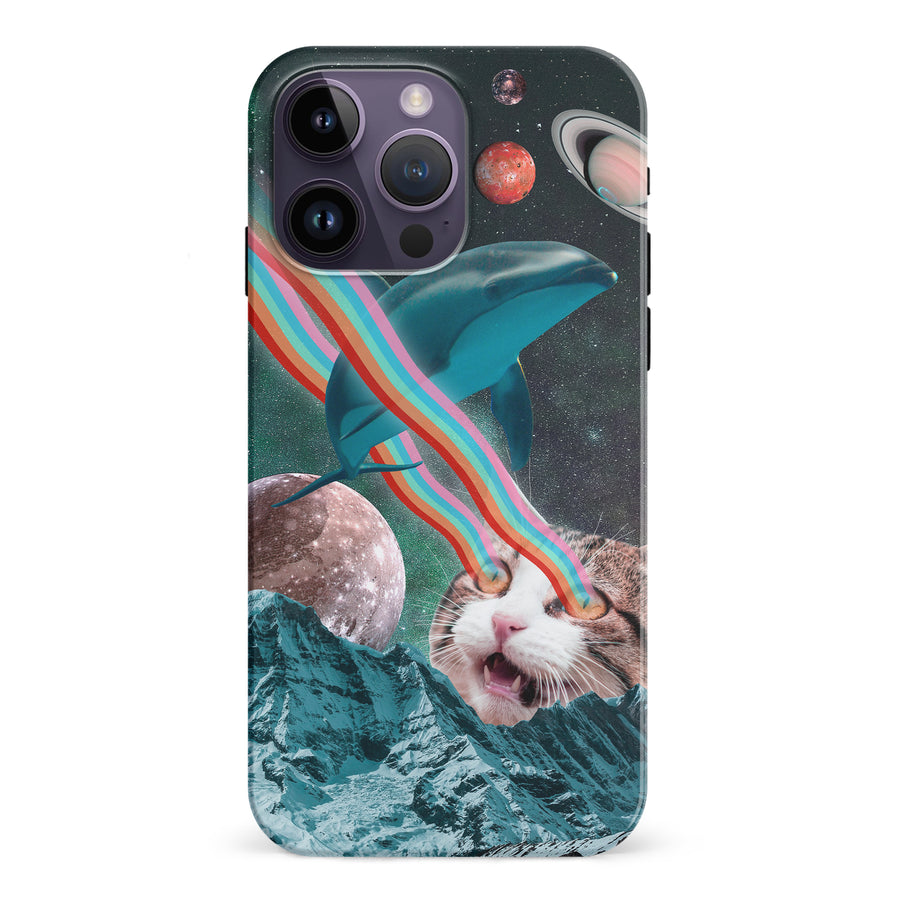 iPhone 15 Pro Cats in Space Psychedelic Phone Case