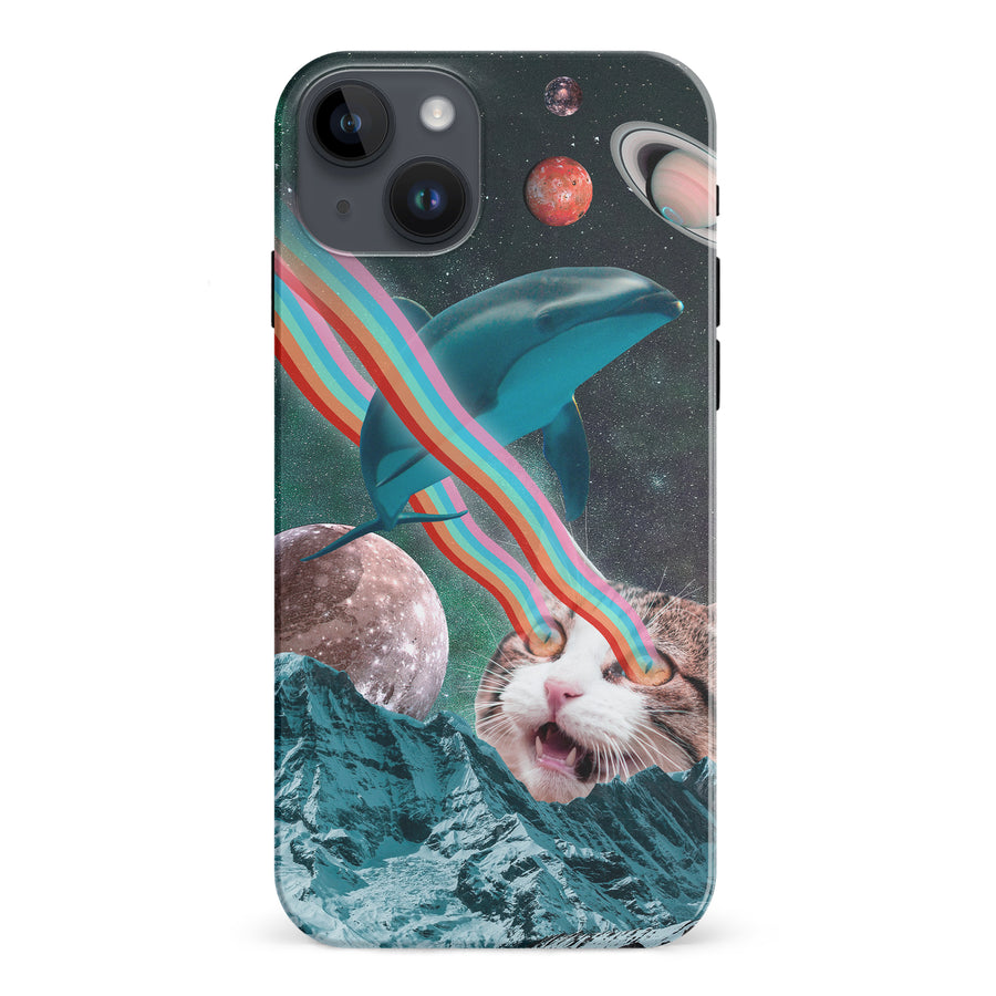 iPhone 15 Plus Cats in Space Psychedelic Phone Case