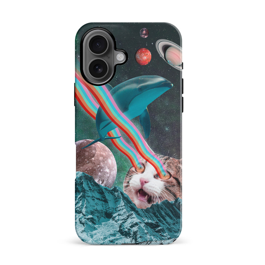 iPhone 16 Cats in Space Psychedelic Phone Case