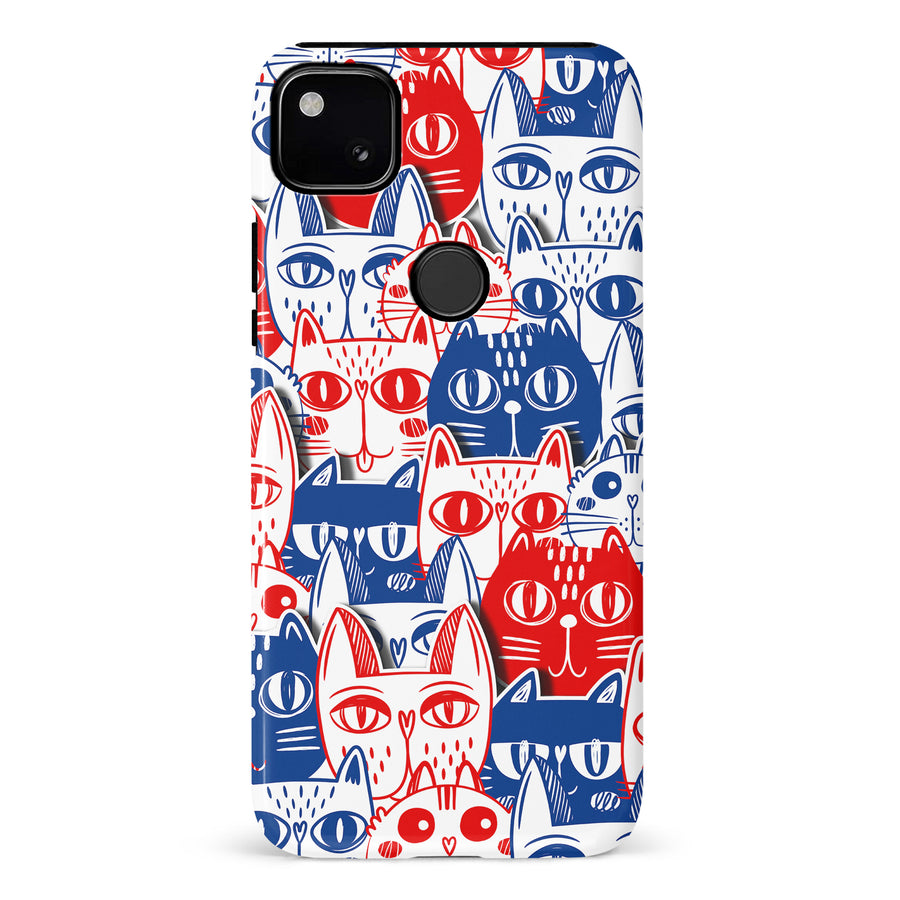 Google Pixel 4A Red and Blue Abstract Cats Art Cat Phone Case