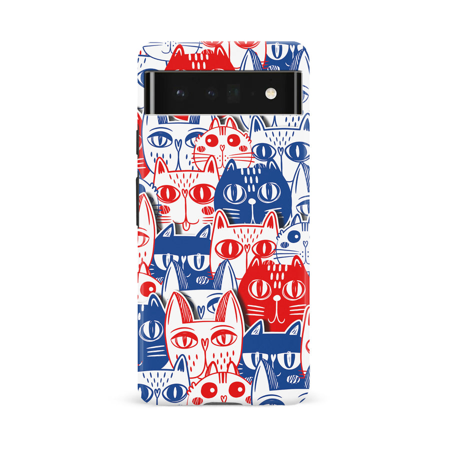 Google Pixel 6A Red and Blue Abstract Cats Art Cat Phone Case