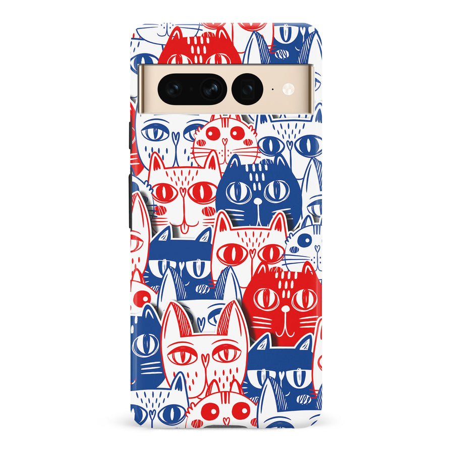 Google Pixel 7 Pro Red and Blue Abstract Cats Art Cat Phone Case