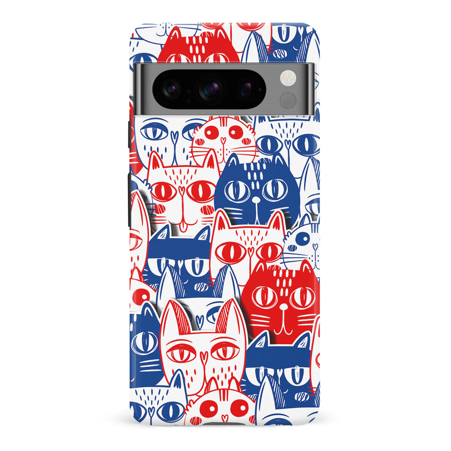 Google Pixel 8 Pro Red and Blue Abstract Cats Art Cat Phone Case