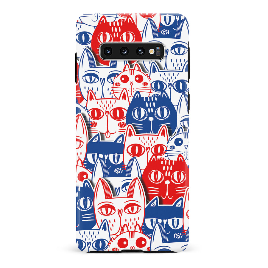 Samsung Galaxy S10 Red and Blue Abstract Cats Art Cat Phone Case