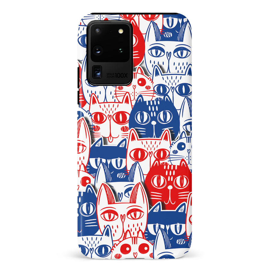 Samsung Galaxy S20 Ultra Red and Blue Abstract Cats Art Cat Phone Case