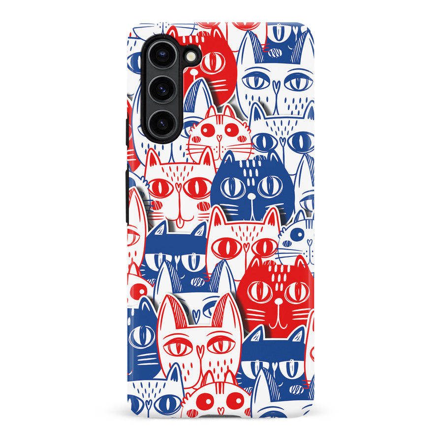 Samsung Galaxy S23 Plus Red and Blue Abstract Cats Art Cat Phone Case