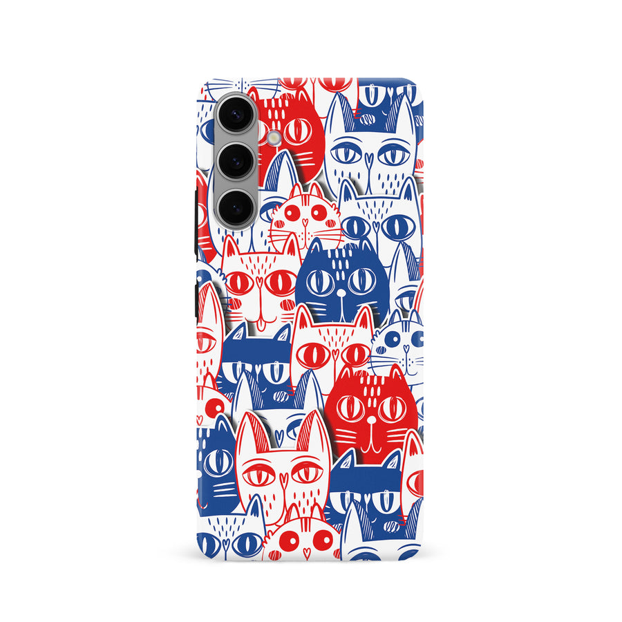 Samsung Galaxy S24 Red and Blue Abstract Cats Art Cat Phone Case