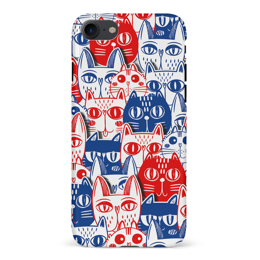 iPhone 7/8/SE Red and Blue Abstract Cats Art Cat Phone Case