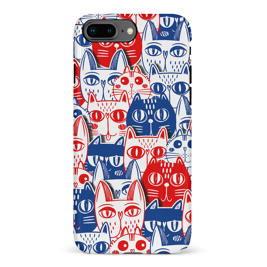 iPhone 8 Plus Red and Blue Abstract Cats Art Cat Phone Case