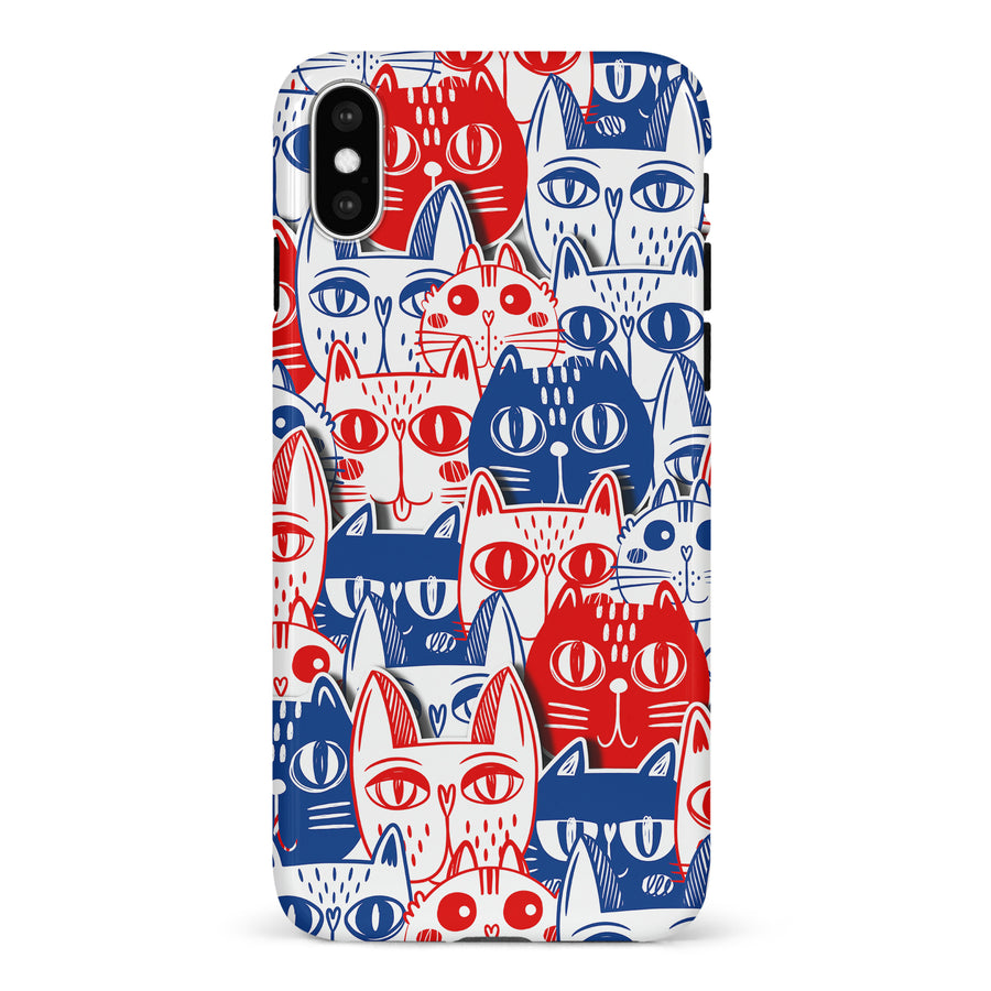 iPhone X/XS Red and Blue Abstract Cats Art Cat Phone Case