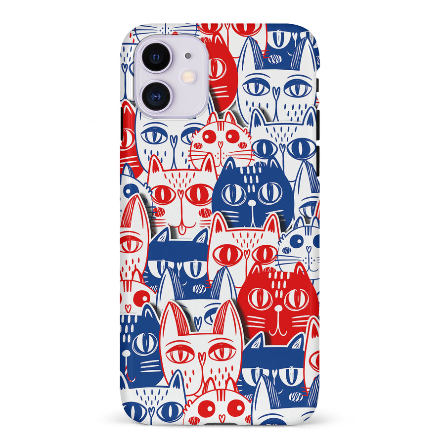 iPhone 11 Red and Blue Abstract Cats Art Cat Phone Case