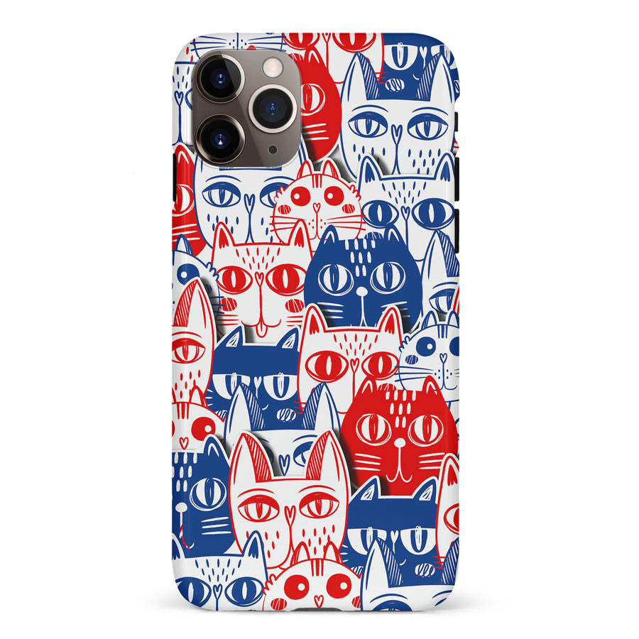 iPhone 11 Pro Max Red and Blue Abstract Cats Art Cat Phone Case