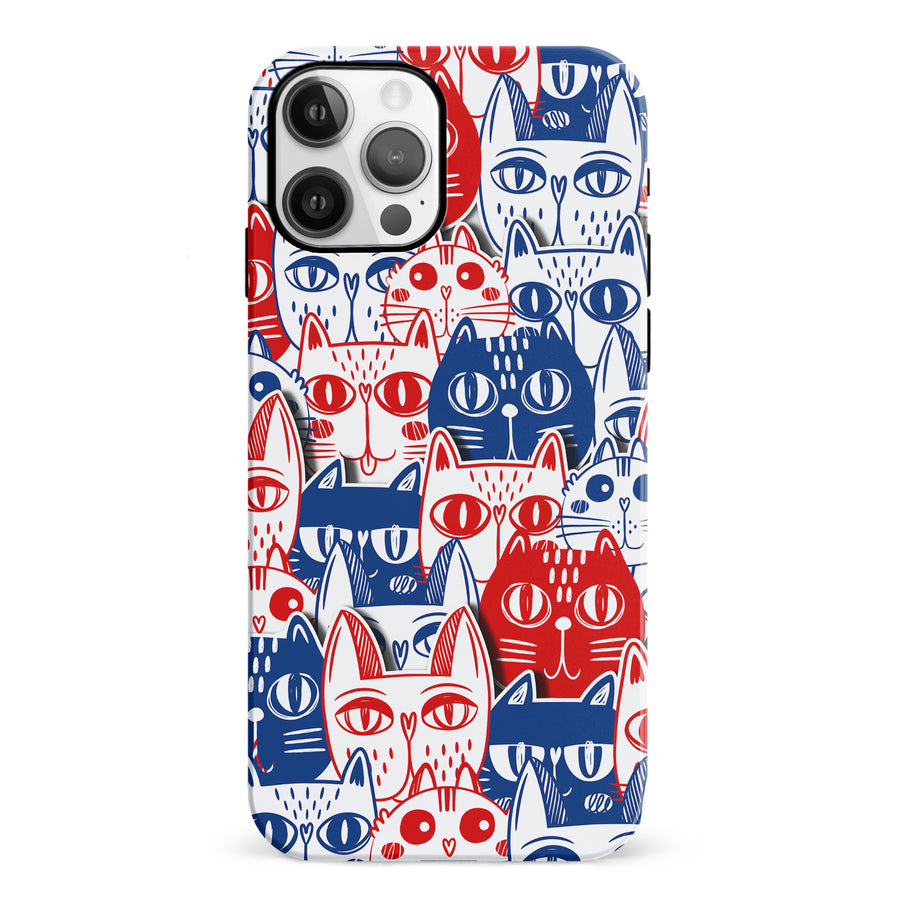 iPhone 12 Red and Blue Abstract Cats Art Cat Phone Case