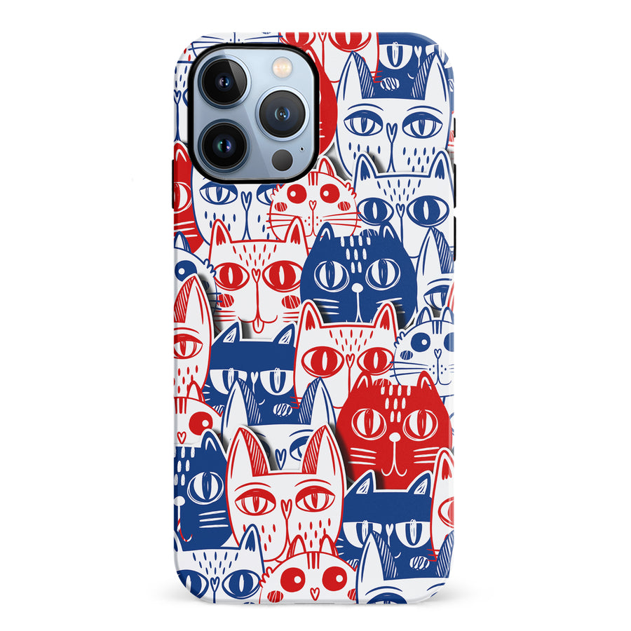 iPhone 12 Pro Red and Blue Abstract Cats Art Cat Phone Case