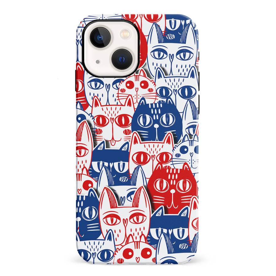 iPhone 13 Red and Blue Abstract Cats Art Cat Phone Case