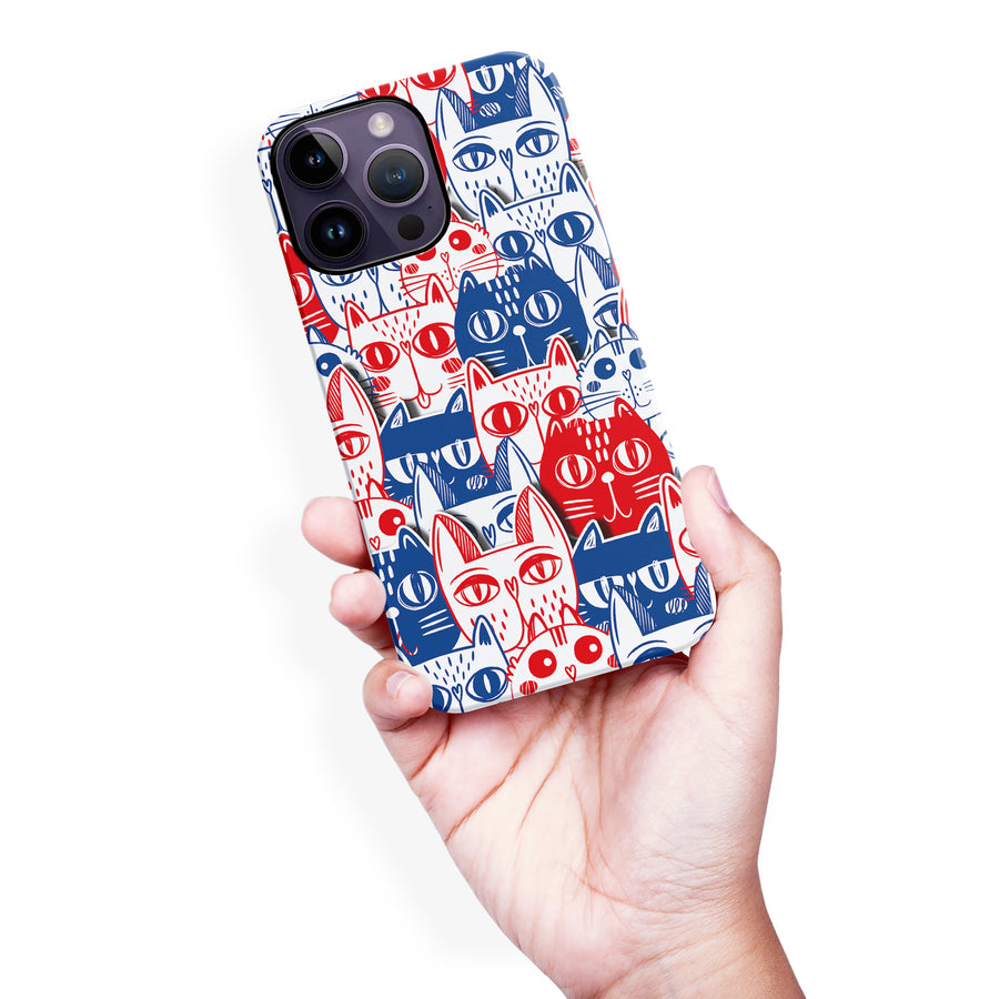 iPhone 14 Pro Max Red and Blue Abstract Cats Art Cat Phone Case