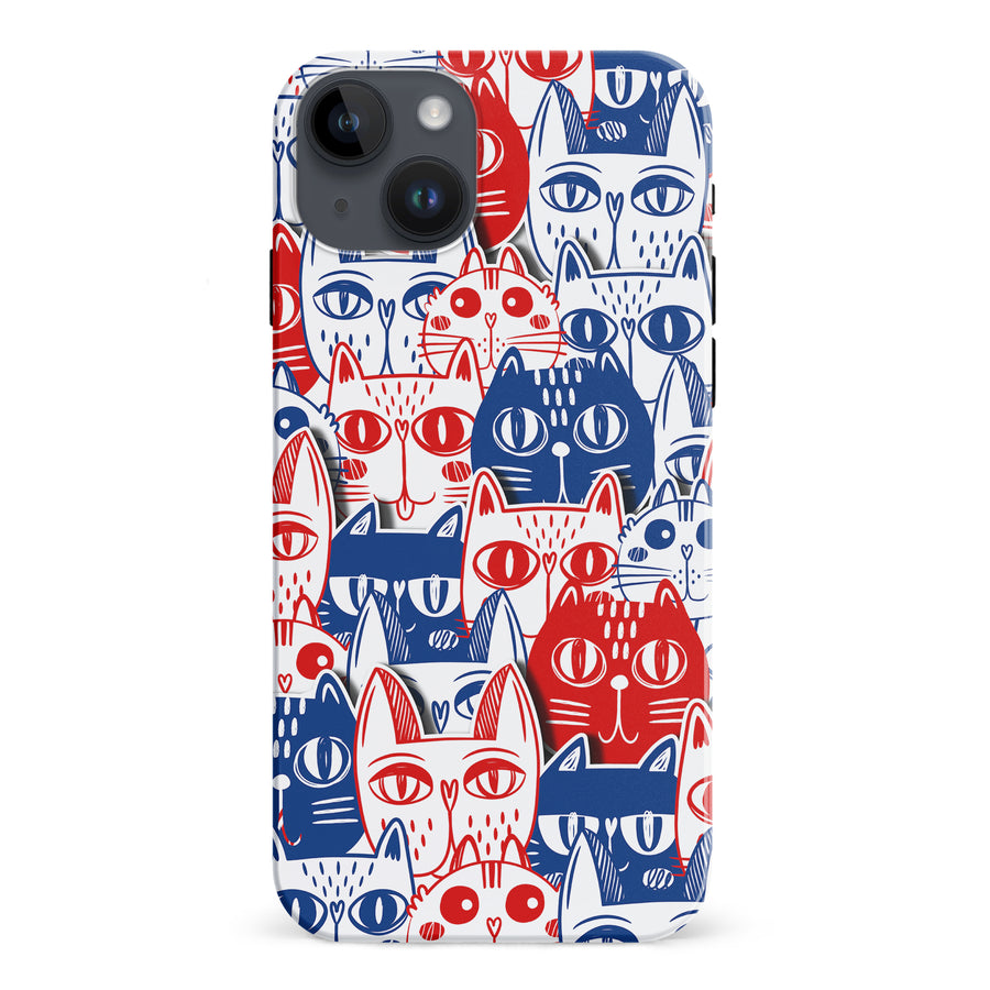 iPhone 15 Plus Red and Blue Abstract Cats Art Cat Phone Case