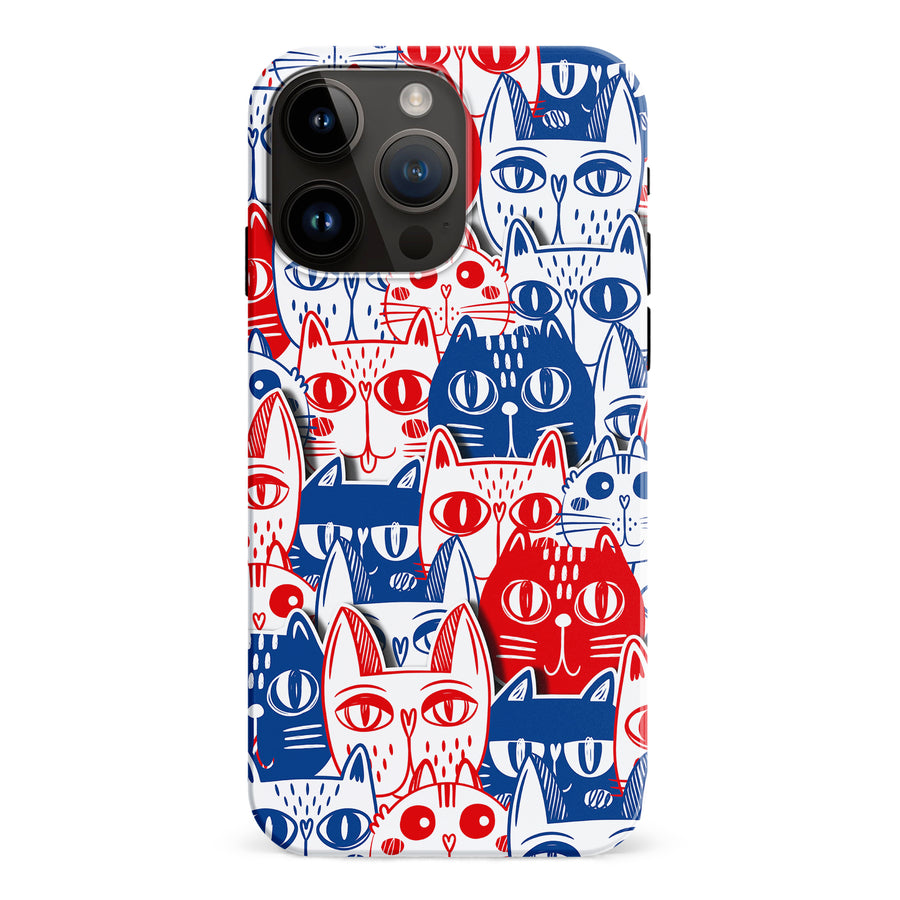 iPhone 15 Pro Max Red and Blue Abstract Cats Art Cat Phone Case