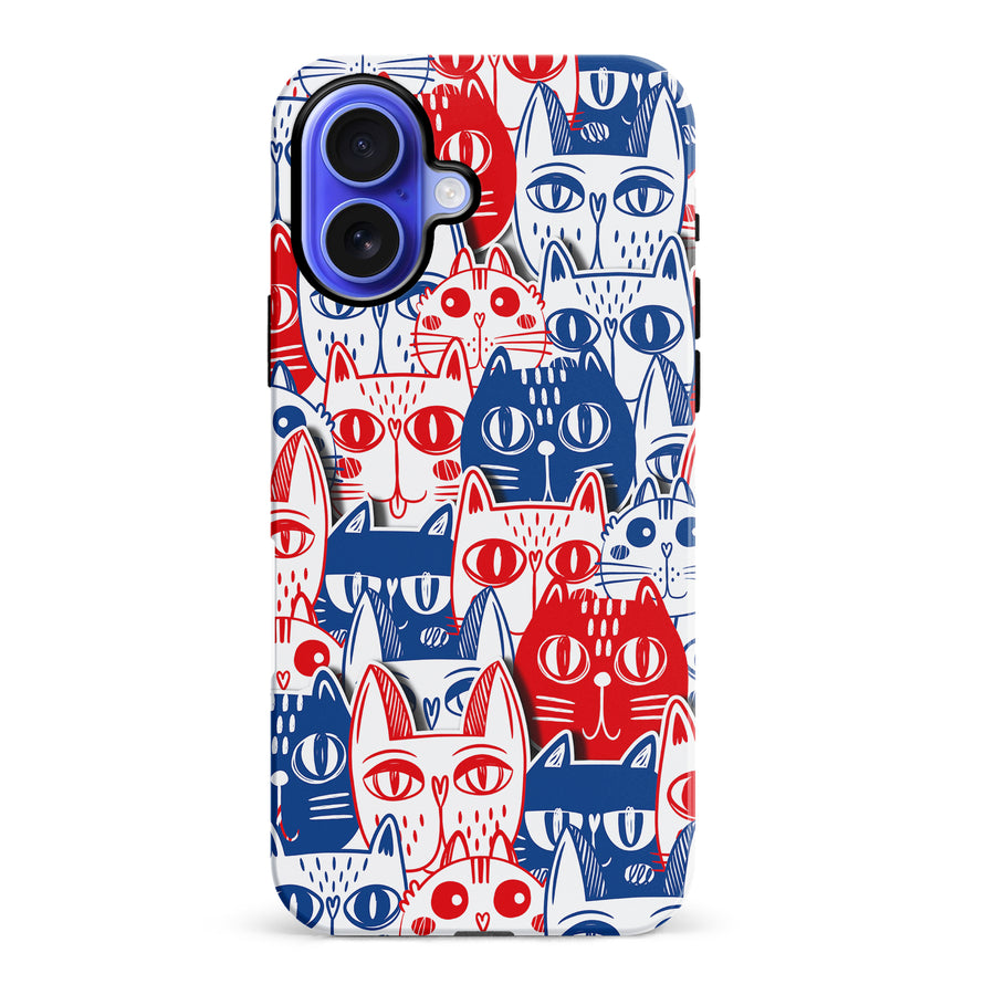 iPhone 16 Plus Red and Blue Abstract Cats Art Cat Phone Case