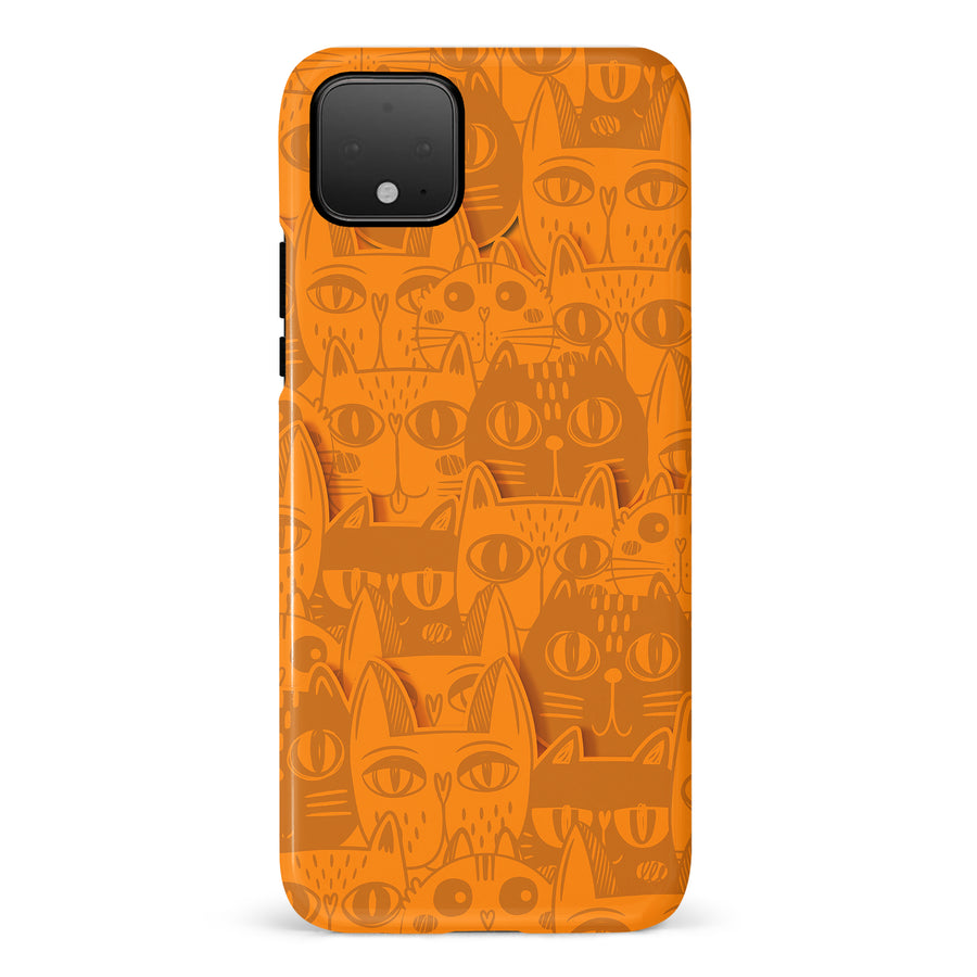 Google Pixel 4 Abstract Cats Art Cat Phone Case - Orange