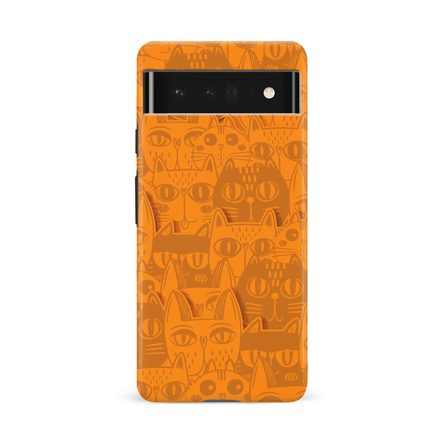 Google Pixel 6A Abstract Cats Art Cat Phone Case - Orange