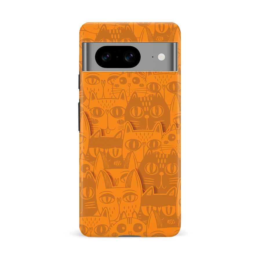 Google Pixel 8 Abstract Cats Art Cat Phone Case - Orange