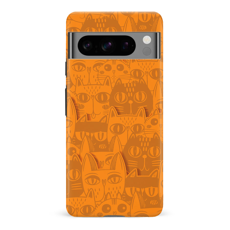 Google Pixel 8 Pro Abstract Cats Art Cat Phone Case - Orange