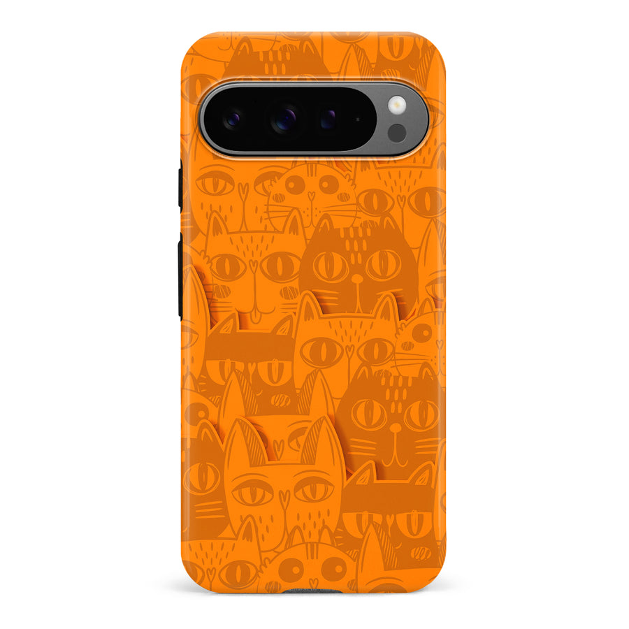 Google Pixel 9 Pro Abstract Cats Art Cat Phone Case - Orange