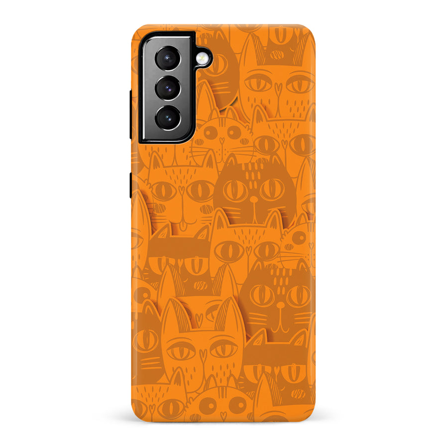 Samsung Galaxy S21 Plus Abstract Cats Art Cat Phone Case - Orange