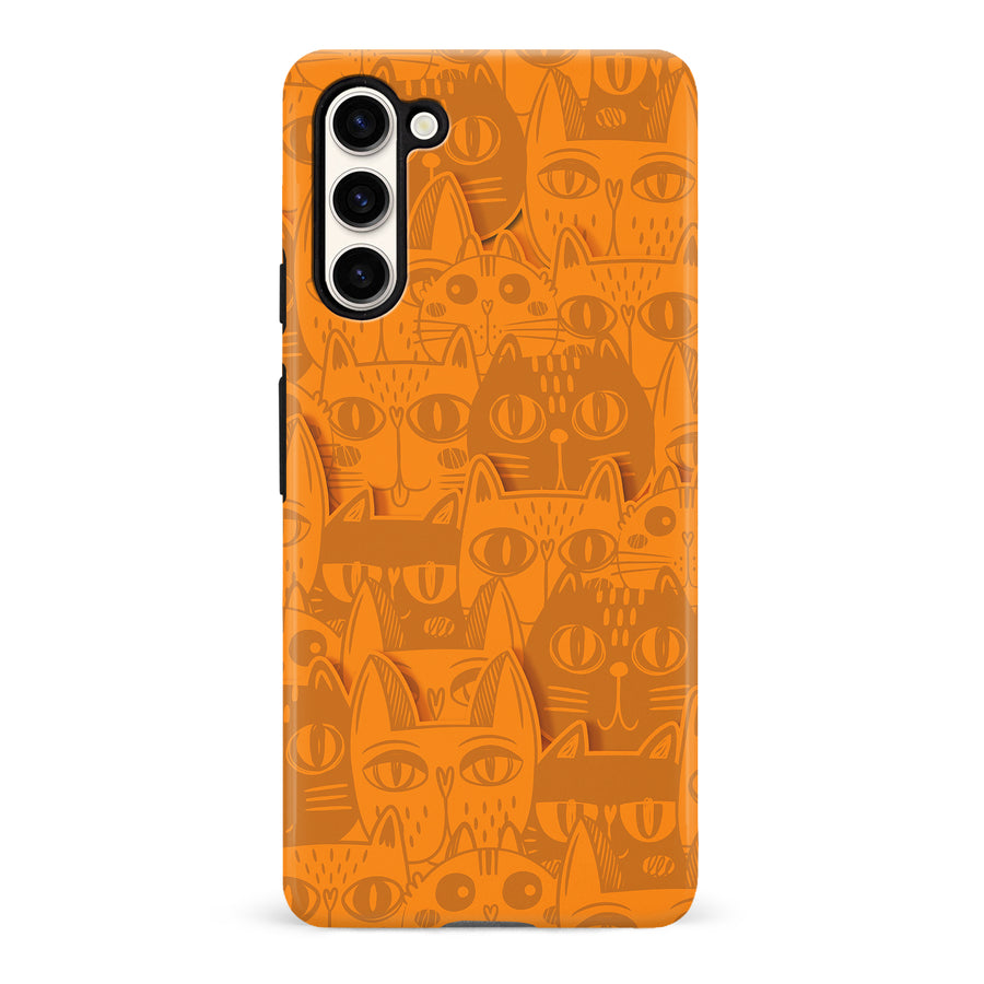 Samsung Galaxy S23 Abstract Cats Art Cat Phone Case - Orange