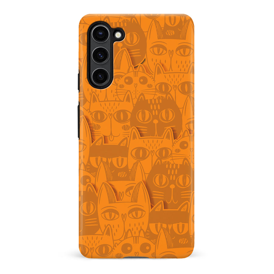 Samsung Galaxy S23 Plus Abstract Cats Art Cat Phone Case - Orange