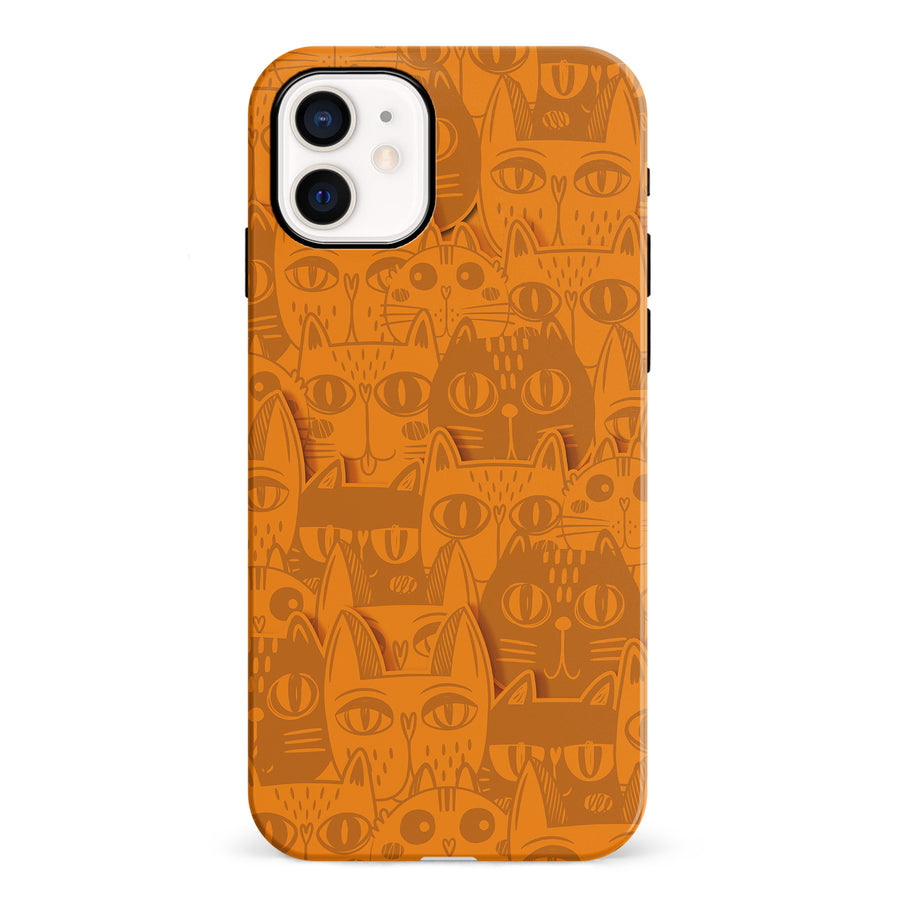 iPhone 12 Mini Abstract Cats Art Cat Phone Case - Orange