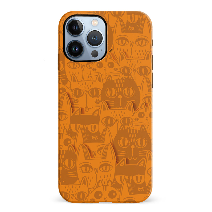 iPhone 12 Pro Abstract Cats Art Cat Phone Case - Orange