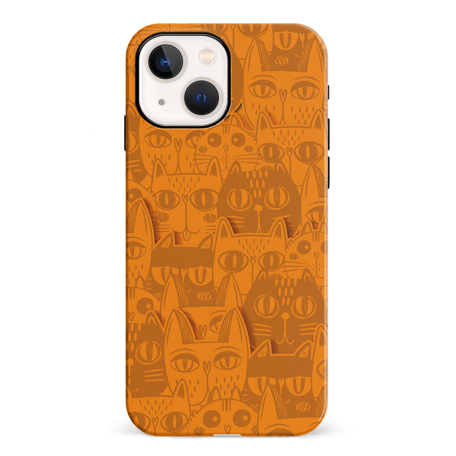 iPhone 13 Abstract Cats Art Cat Phone Case - Orange