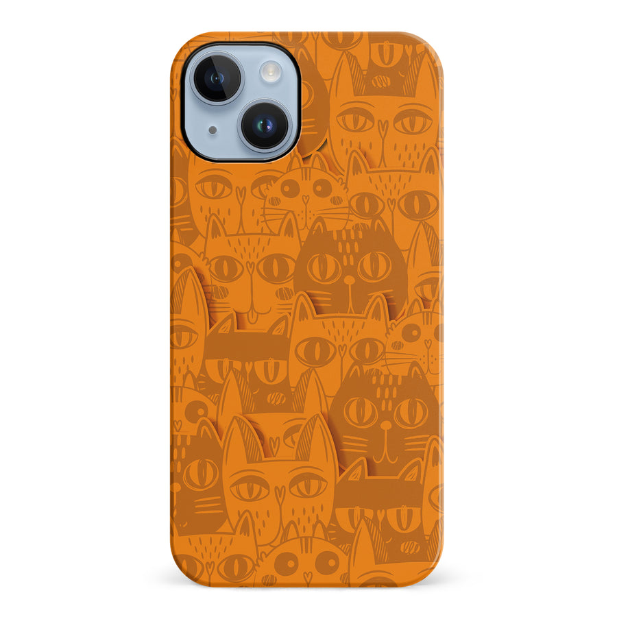 iPhone 14 Plus Abstract Cats Art Cat Phone Case - Orange