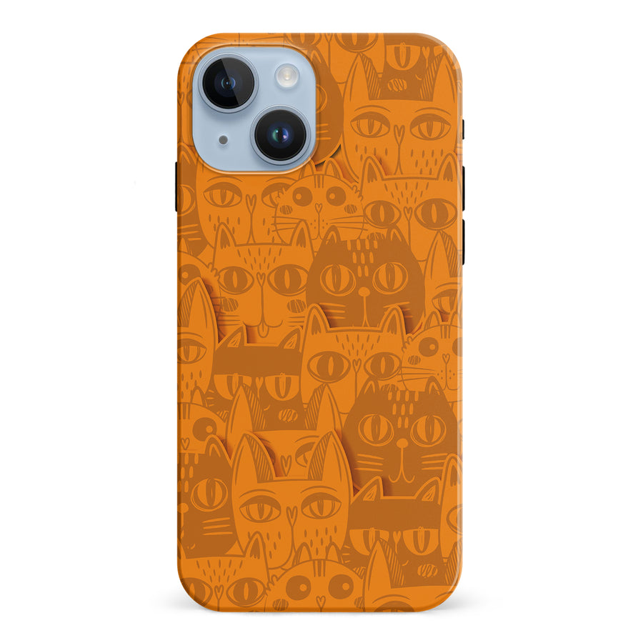 iPhone 15 Abstract Cats Art Cat Phone Case - Orange