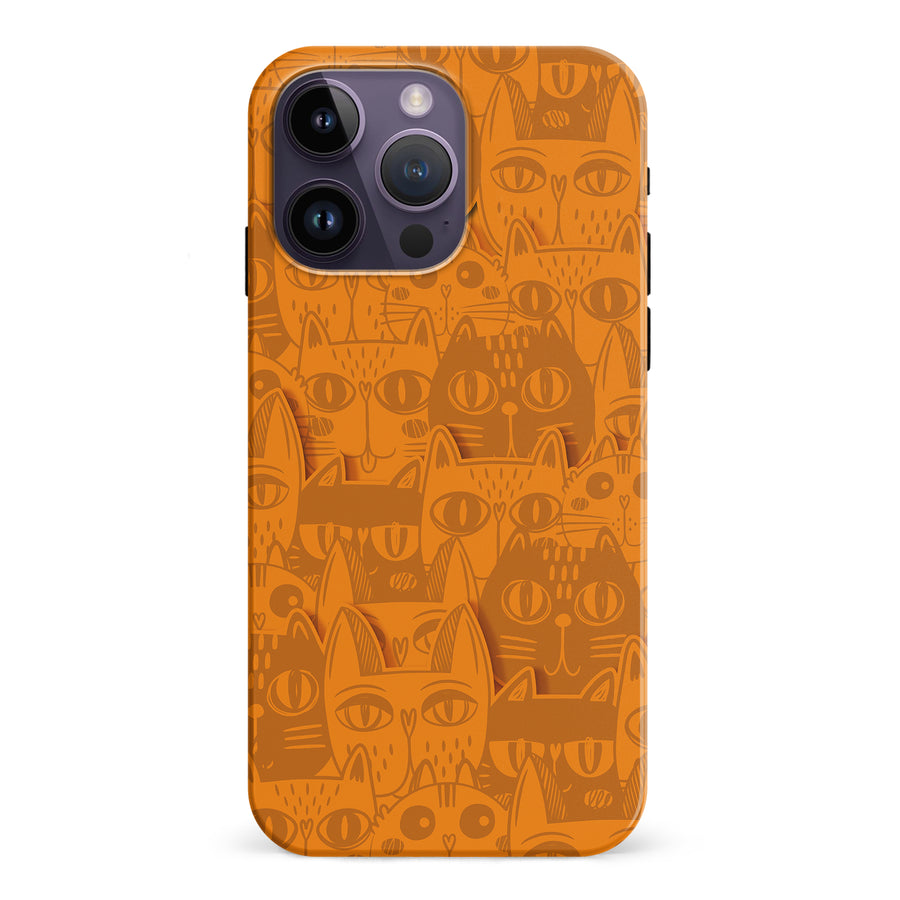 iPhone 15 Pro Abstract Cats Art Cat Phone Case - Orange