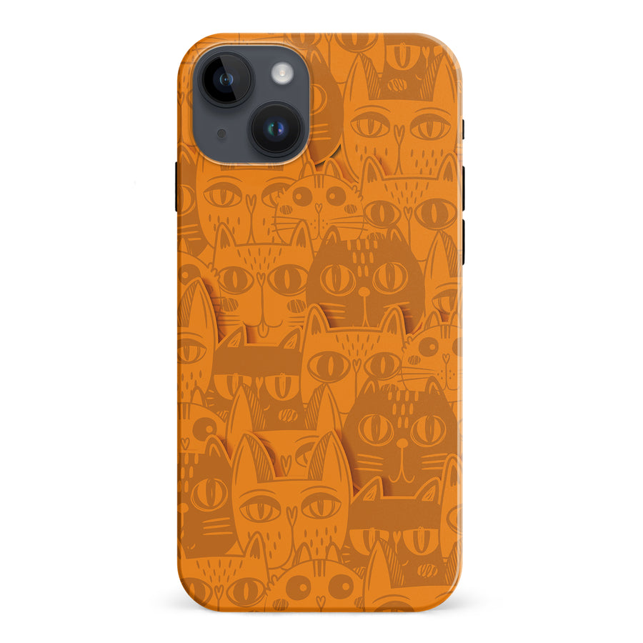 iPhone 15 Plus Abstract Cats Art Cat Phone Case - Orange