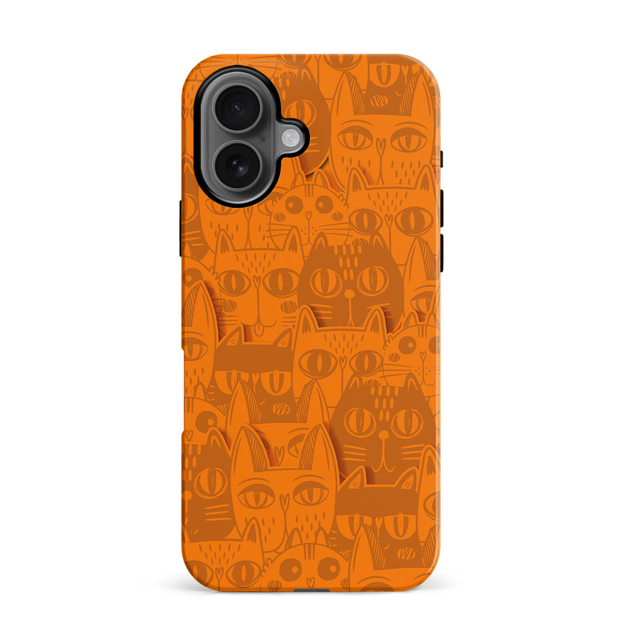 iPhone 16 Abstract Cats Art Cat Phone Case - Orange