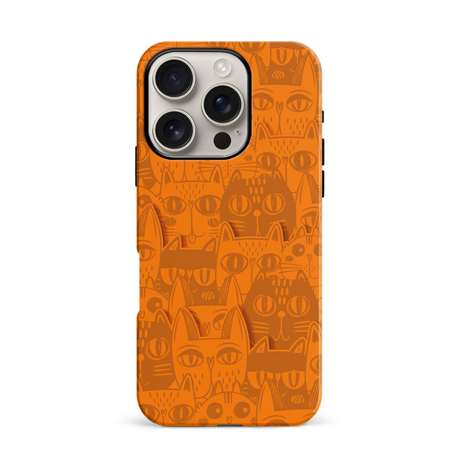 iPhone 16 Pro Abstract Cats Art Cat Phone Case - Orange