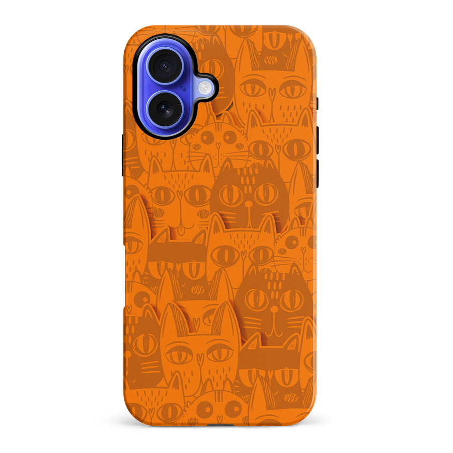 iPhone 16 Plus Abstract Cats Art Cat Phone Case - Orange