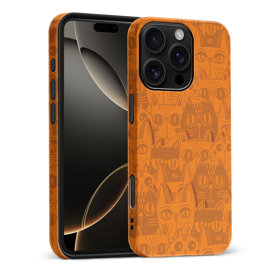 iPhone 16 Pro Max Abstract Cats Art Cat Phone Case - Orange