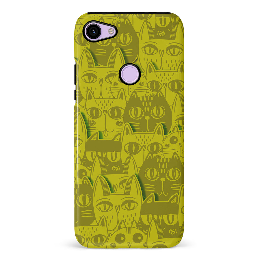 Google Pixel 3 Abstract Cats Art Cat Phone Case - Yellow