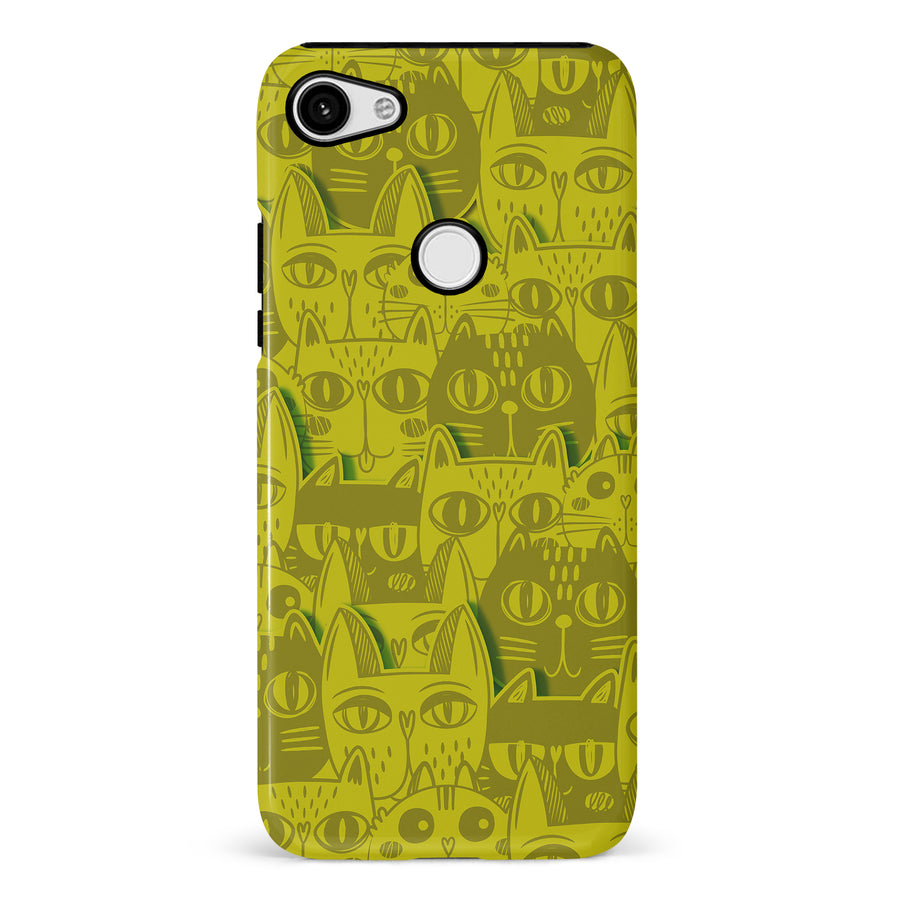 Google Pixel 3 XL Abstract Cats Art Cat Phone Case - Yellow