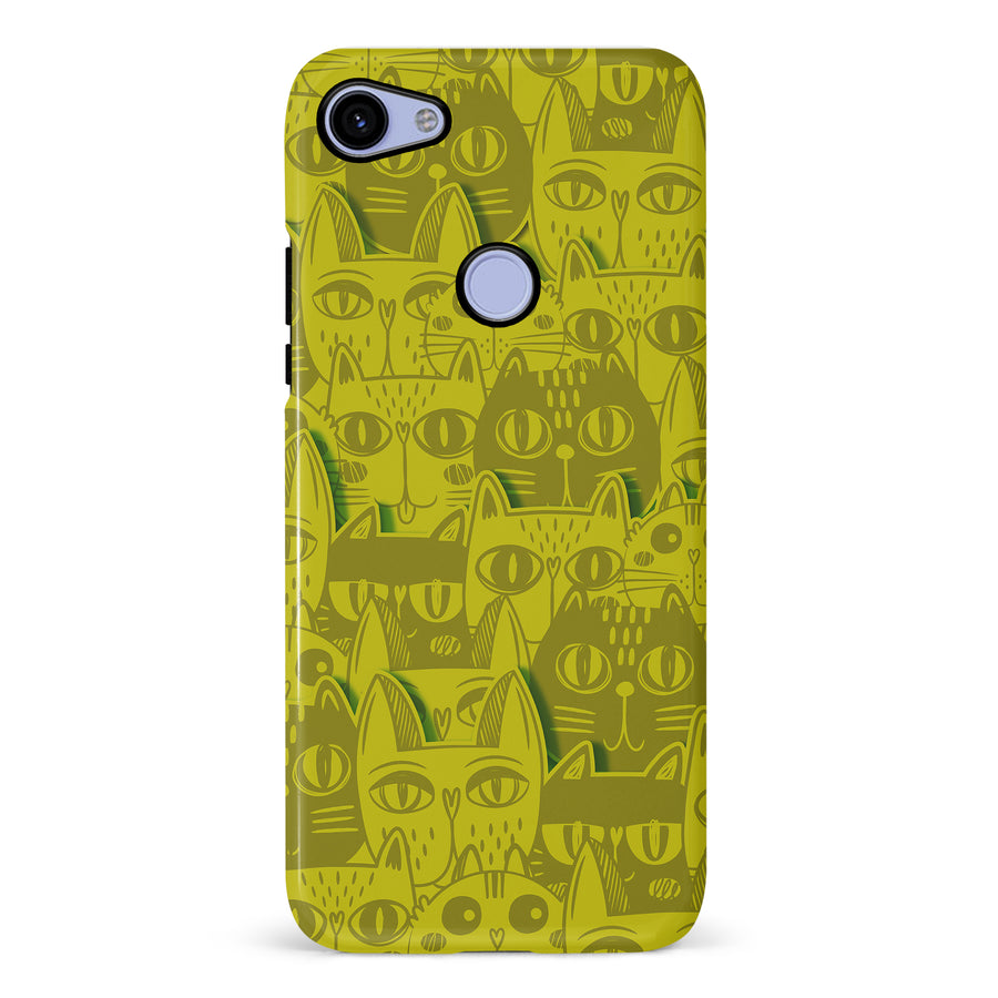 Google Pixel 3A XL Abstract Cats Art Cat Phone Case - Yellow