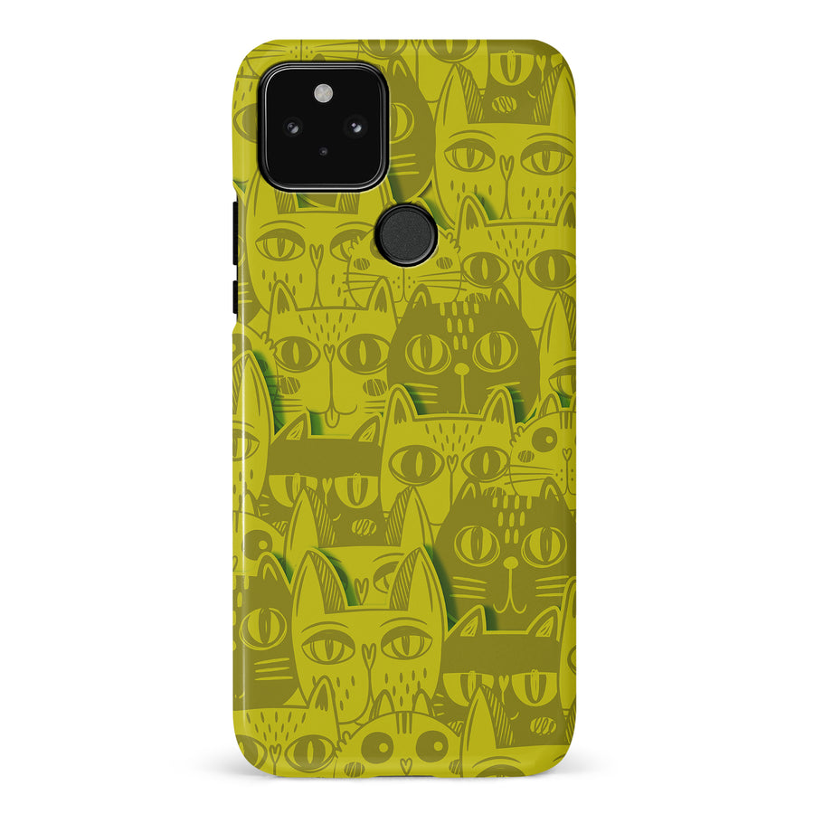 Google Pixel 5 Abstract Cats Art Cat Phone Case - Yellow