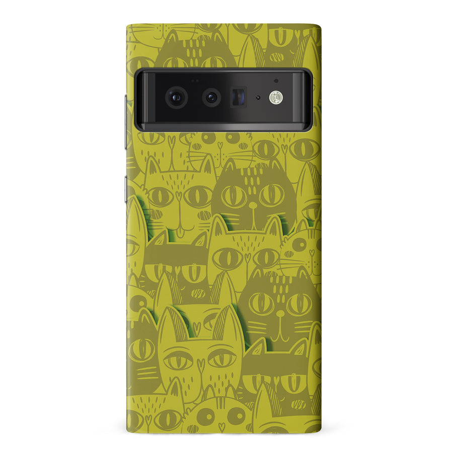 Google Pixel 6 Pro Abstract Cats Art Cat Phone Case - Yellow